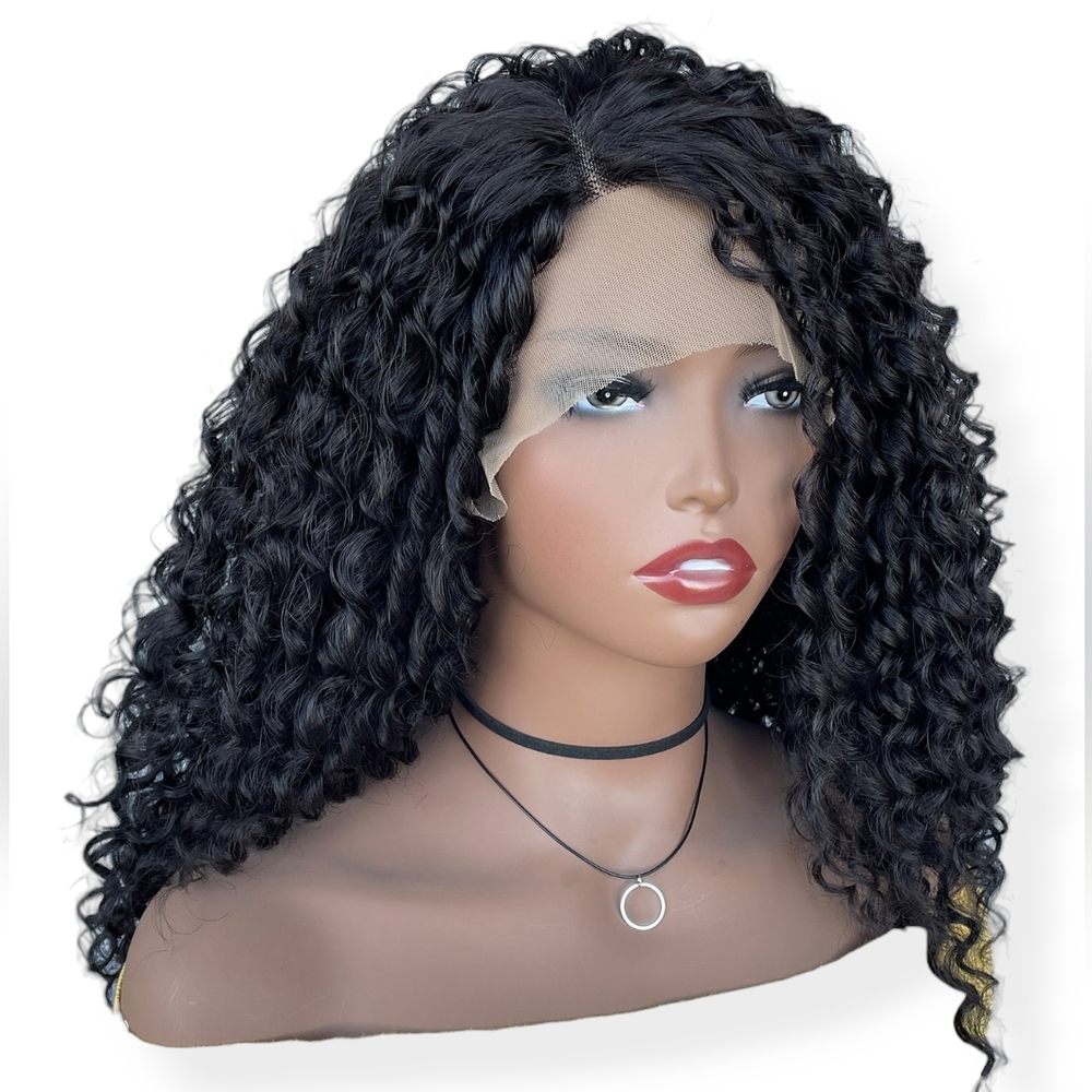 20" Black Kinky Curly Lace Front High-Quality Synthetic Curly Wig